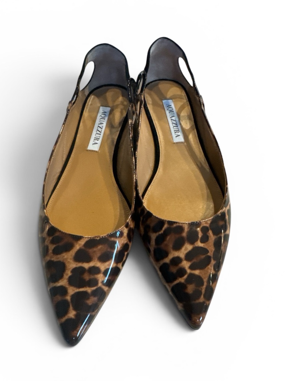 Aquazzura Fenix‎ Leopard Print Pointed Toe Slingback Flats - Brown SZ 37.5